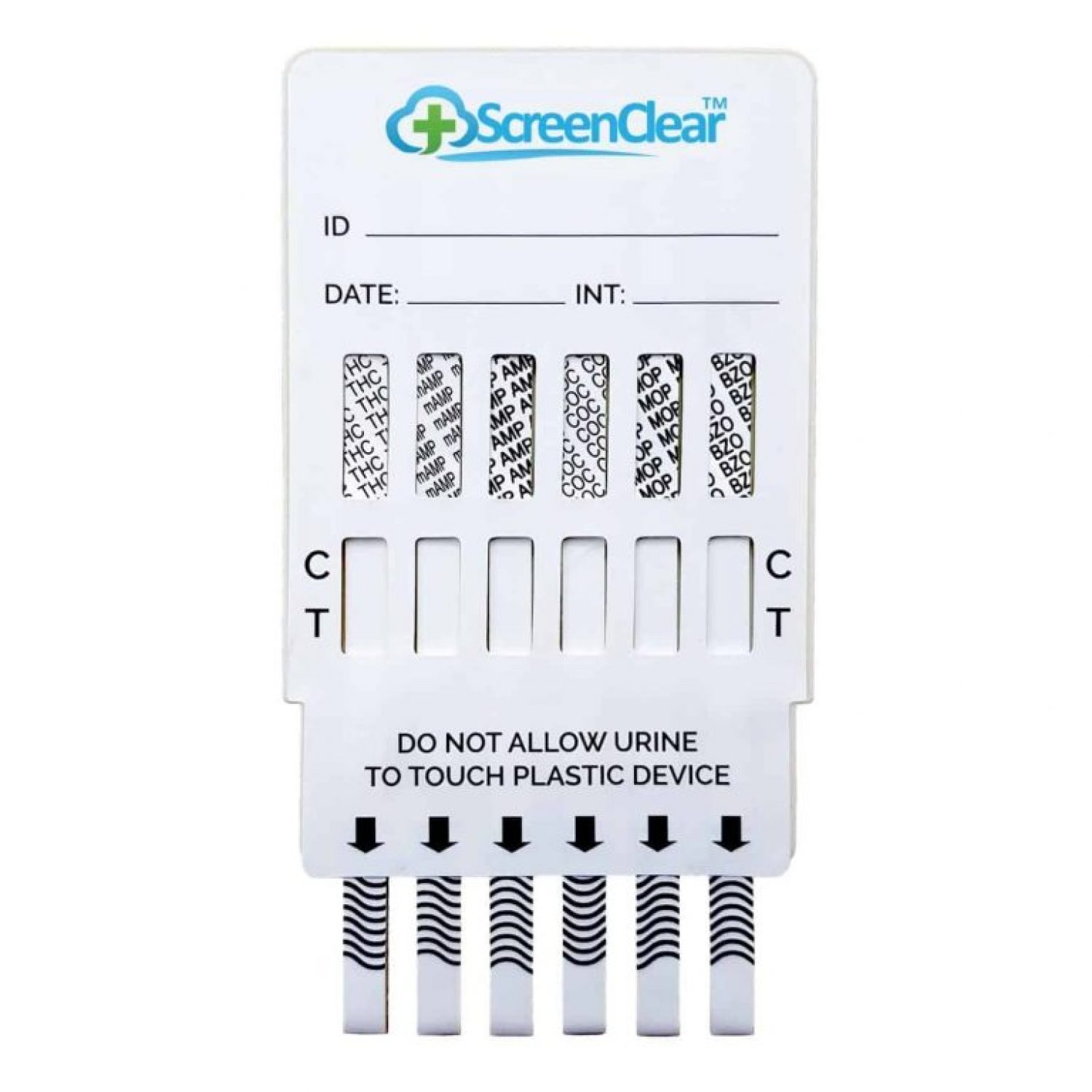 ScreenClear 6 panel urine dip card, THC, COC, OPI, MET, AMP, BZO.